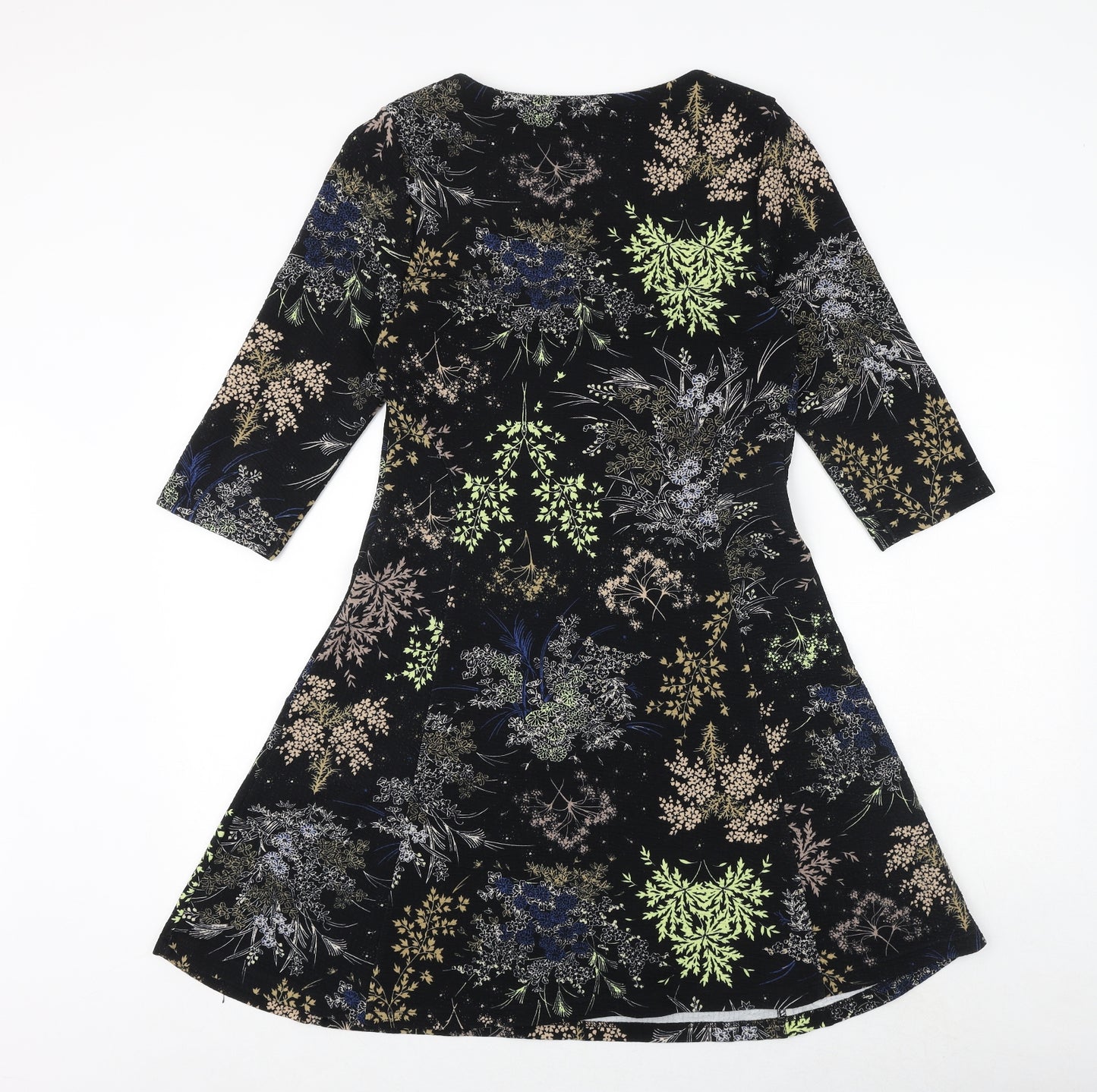 NEXT Womens Black Floral Polyester Fit & Flare Size 12 Boat Neck Pullover