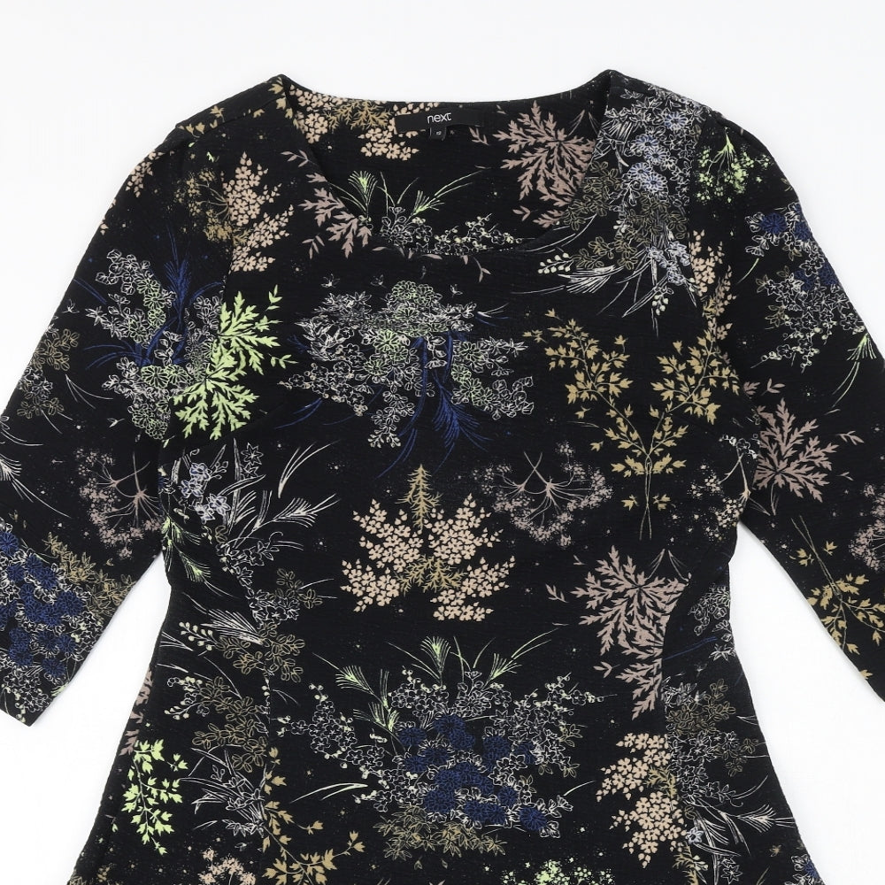 NEXT Womens Black Floral Polyester Fit & Flare Size 12 Boat Neck Pullover