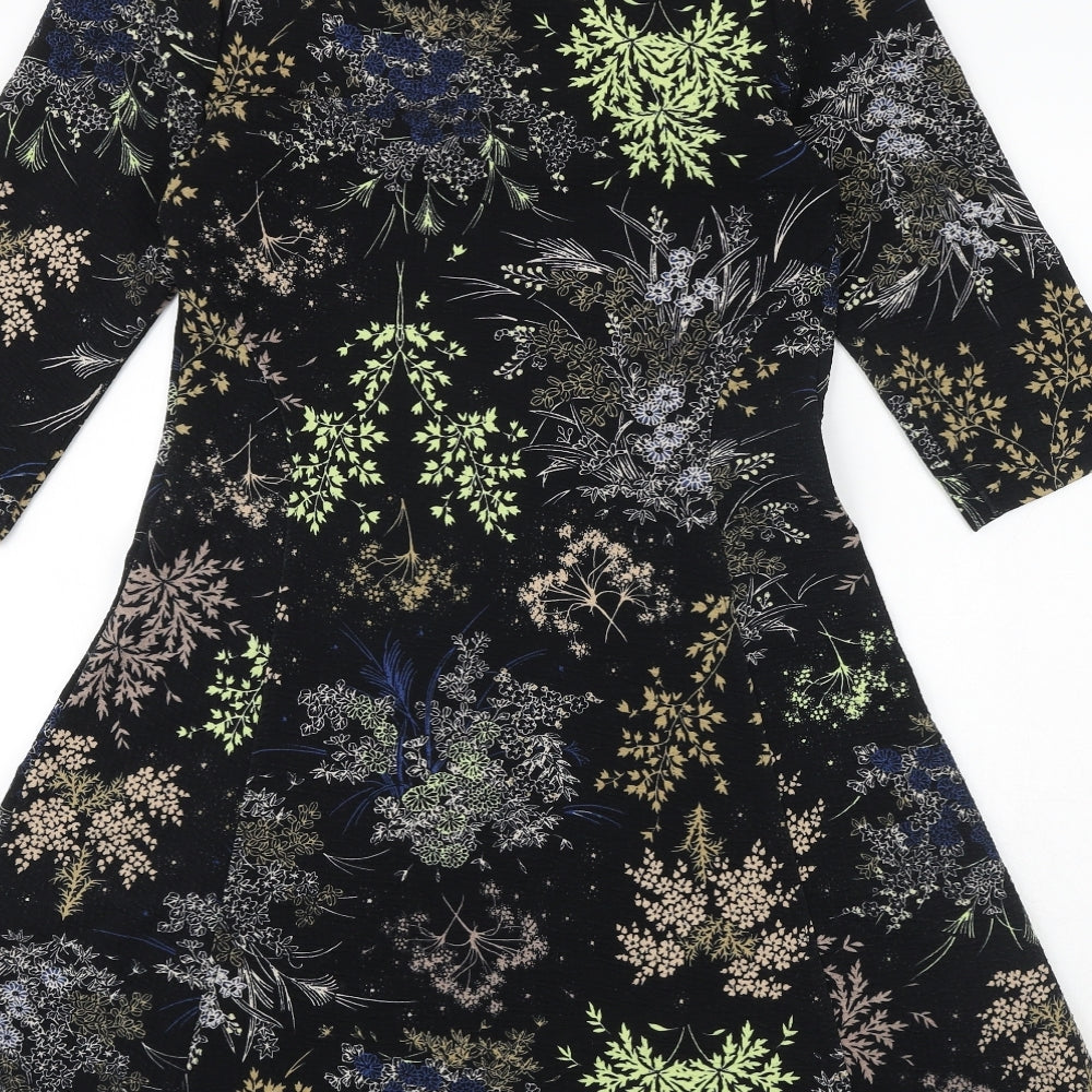 NEXT Womens Black Floral Polyester Fit & Flare Size 12 Boat Neck Pullover