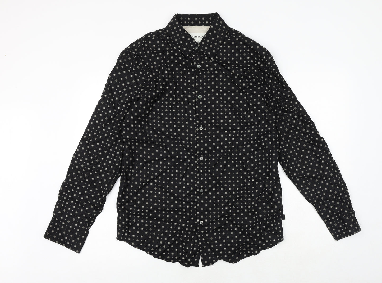 Marks and Spencer Mens Multicoloured Geometric Viscose Button-Up Size M Collared Button