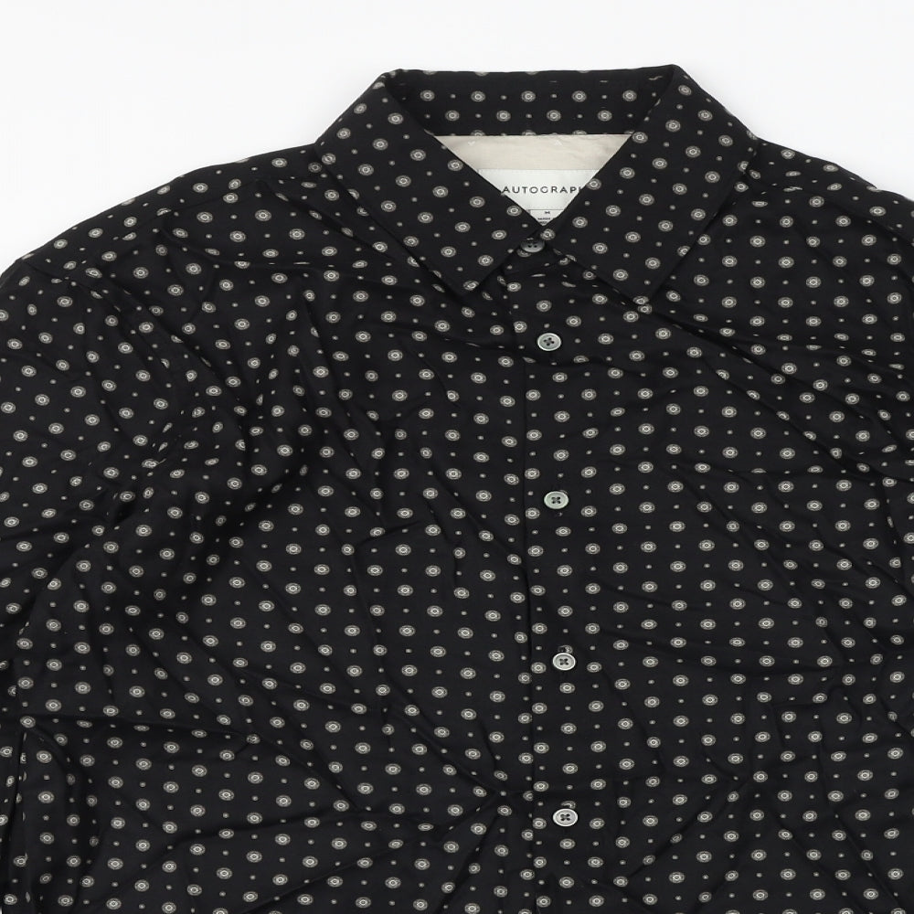 Marks and Spencer Mens Multicoloured Geometric Viscose Button-Up Size M Collared Button