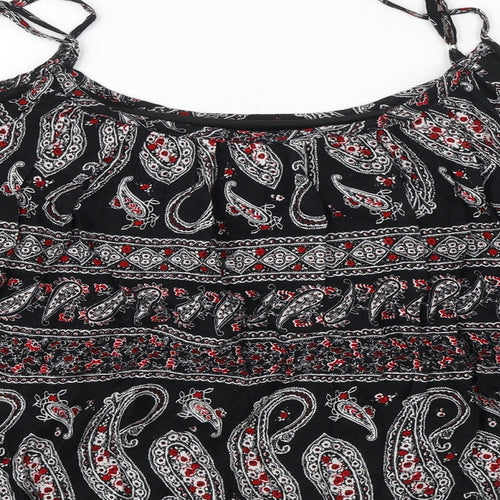 Select Womens Black Geometric Polyester Cropped Blouse Size 16 Off the Shoulder - Cold Shoulder