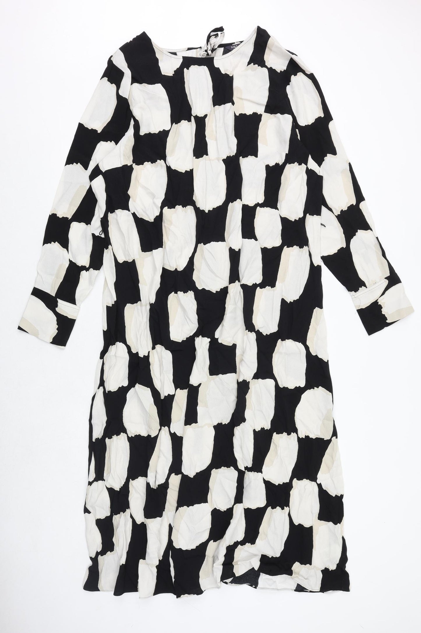 Marks and Spencer Womens Black Geometric Viscose A-Line Size 20 Boat Neck Pullover