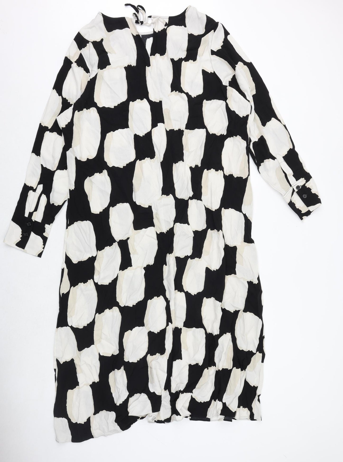 Marks and Spencer Womens Black Geometric Viscose A-Line Size 20 Boat Neck Pullover