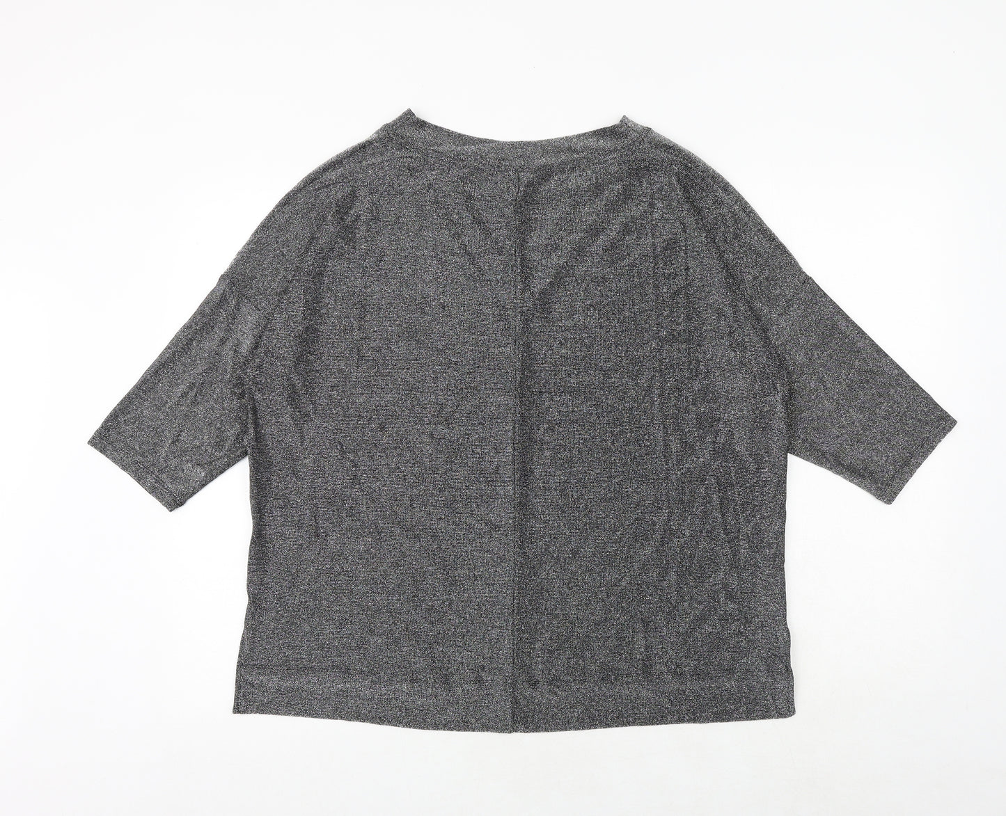 Marks and Spencer Womens Silver Polyamide Basic Blouse Size 14 V-Neck