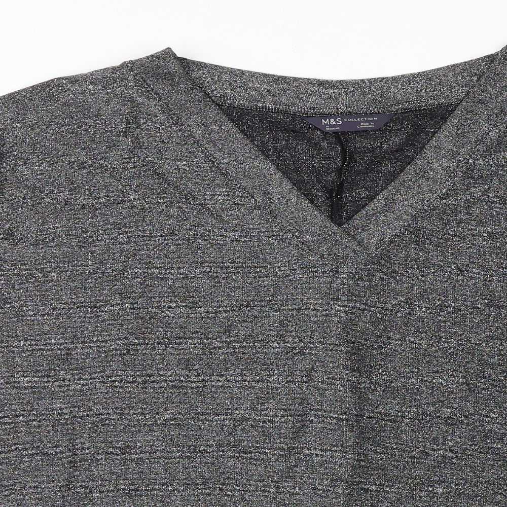 Marks and Spencer Womens Silver Polyamide Basic Blouse Size 14 V-Neck