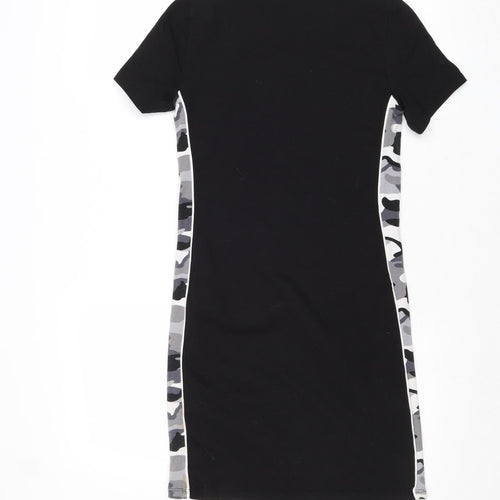 New Look Girls Black Camouflage Cotton T-Shirt Dress Size 12-13 Years Crew Neck Pullover