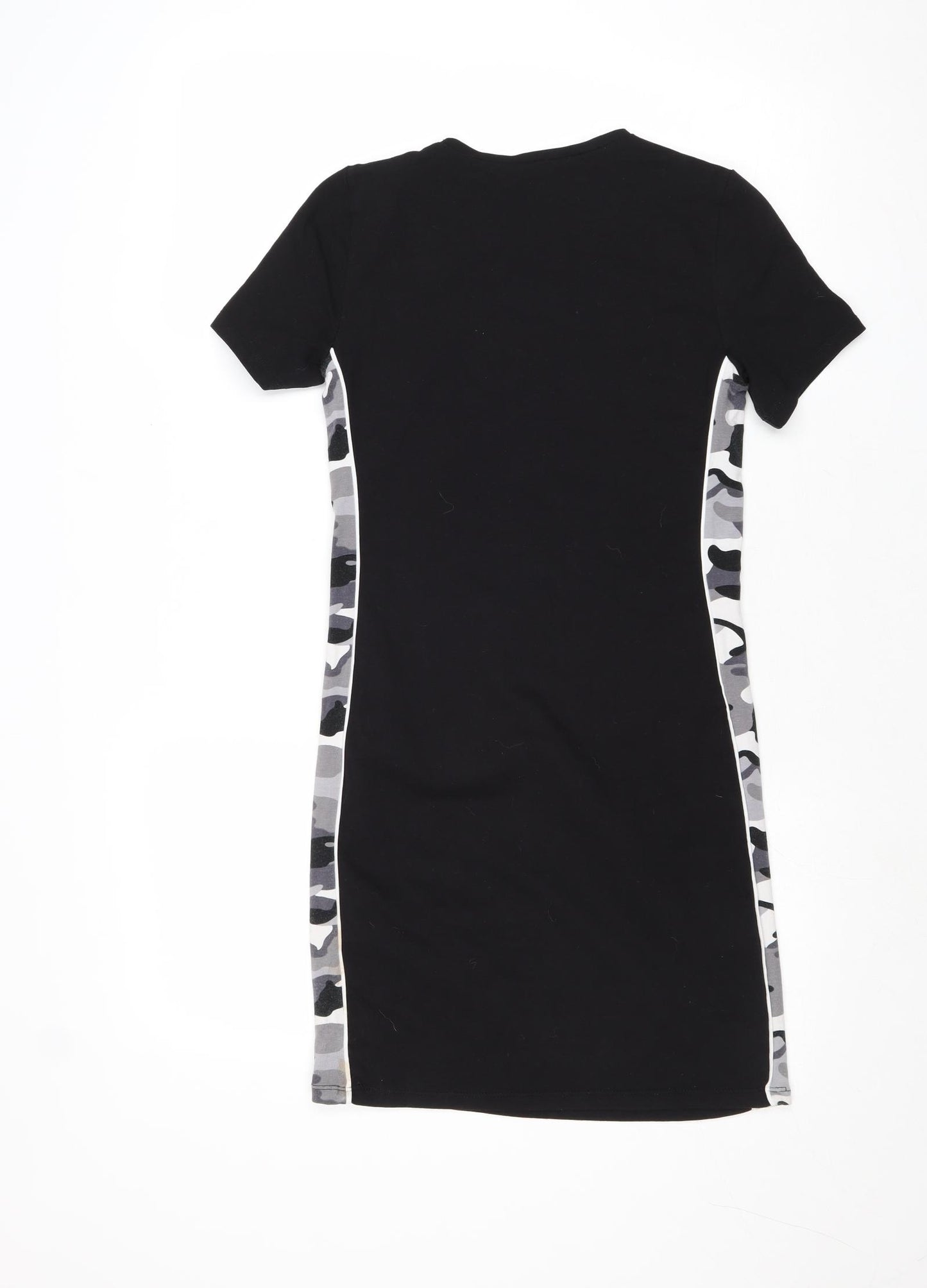 New Look Girls Black Camouflage Cotton T-Shirt Dress Size 12-13 Years Crew Neck Pullover