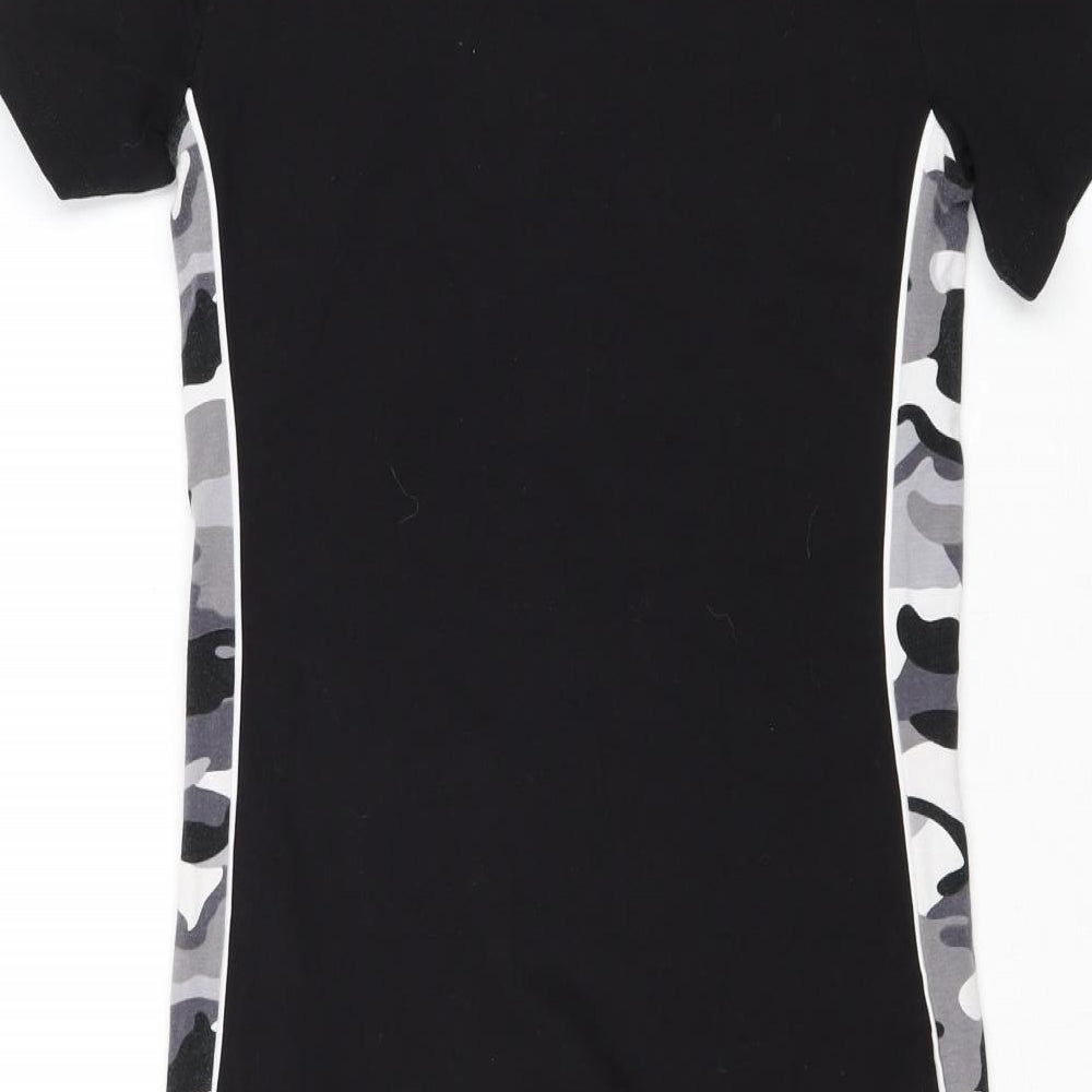 New Look Girls Black Camouflage Cotton T-Shirt Dress Size 12-13 Years Crew Neck Pullover