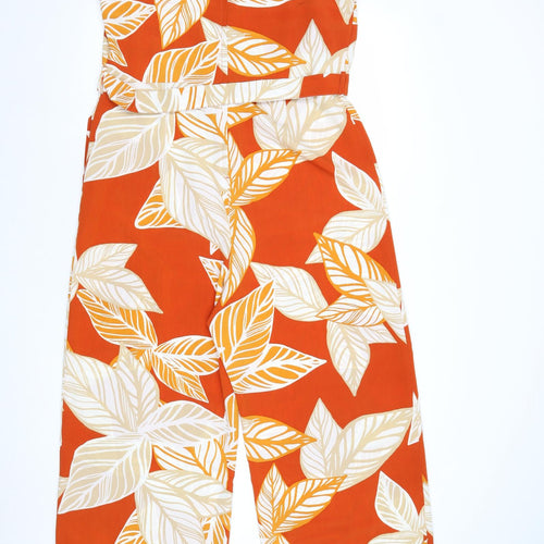 Dorothy Perkins Womens Orange Geometric Polyester Jumpsuit One-Piece Size 14 Zip - Leaf Print
