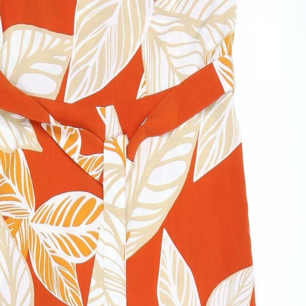 Dorothy Perkins Womens Orange Geometric Polyester Jumpsuit One-Piece Size 14 Zip - Leaf Print