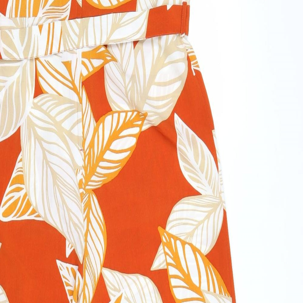 Dorothy Perkins Womens Orange Geometric Polyester Jumpsuit One-Piece Size 14 Zip - Leaf Print