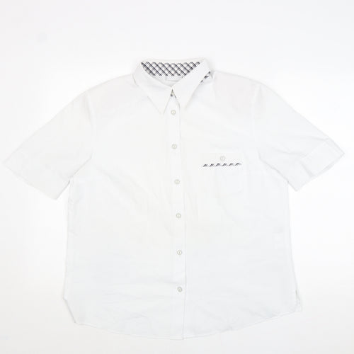 Delmond Womens White Polyester Basic Button-Up Size 16 Collared