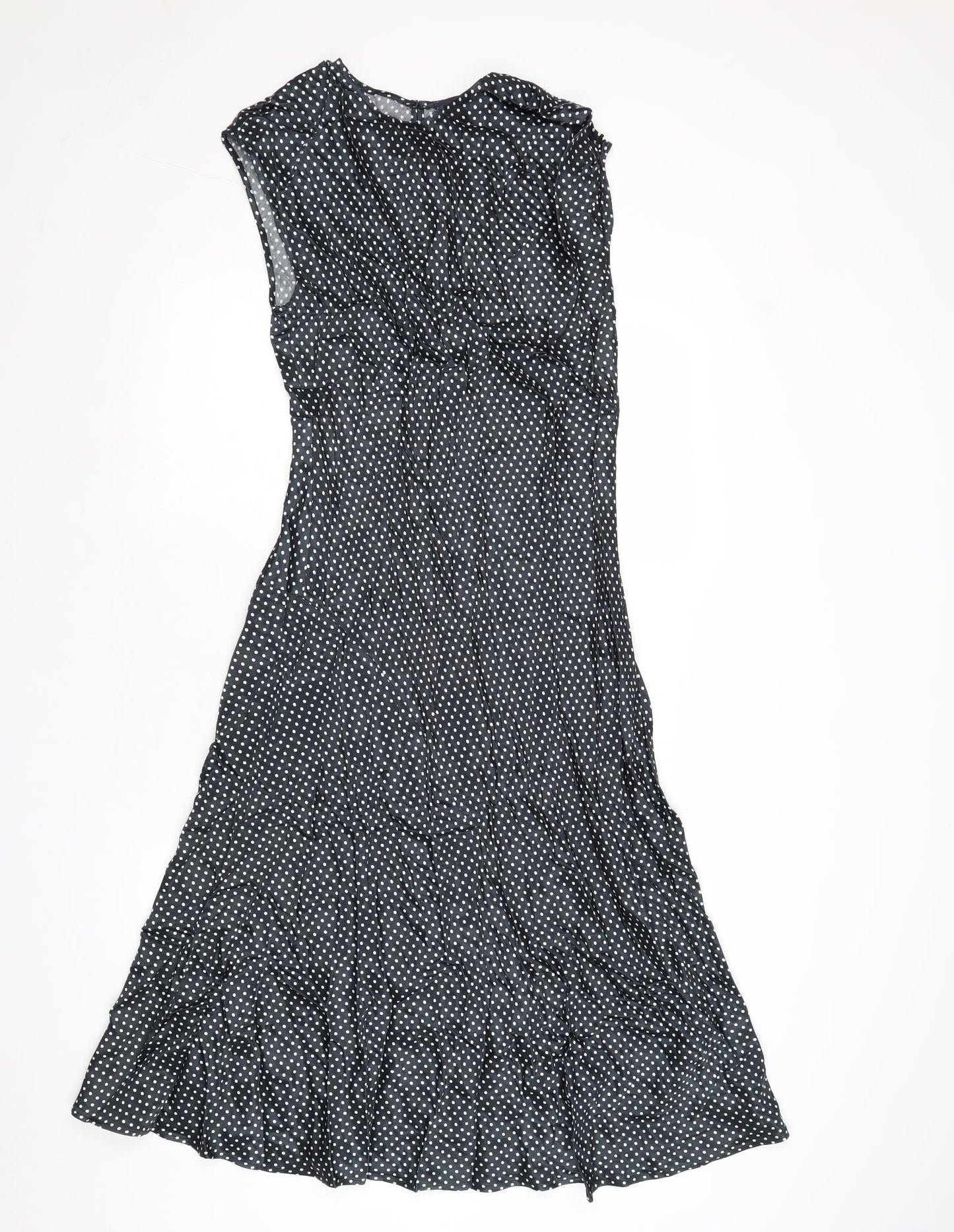 Marks and Spencer Womens Black Polka Dot Viscose Trapeze & Swing Size 10 Round Neck Button