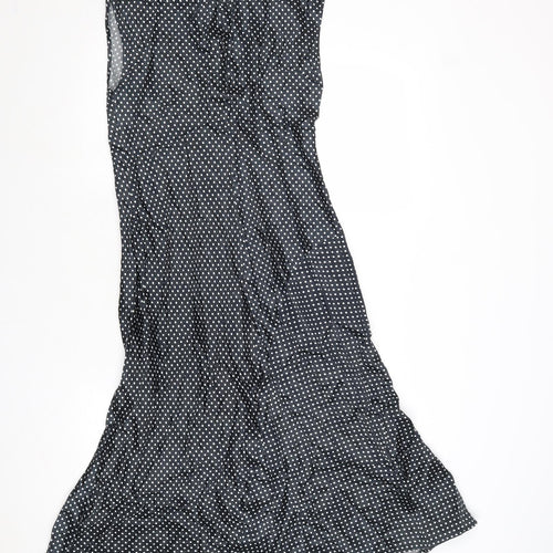 Marks and Spencer Womens Black Polka Dot Viscose Trapeze & Swing Size 10 Round Neck Button