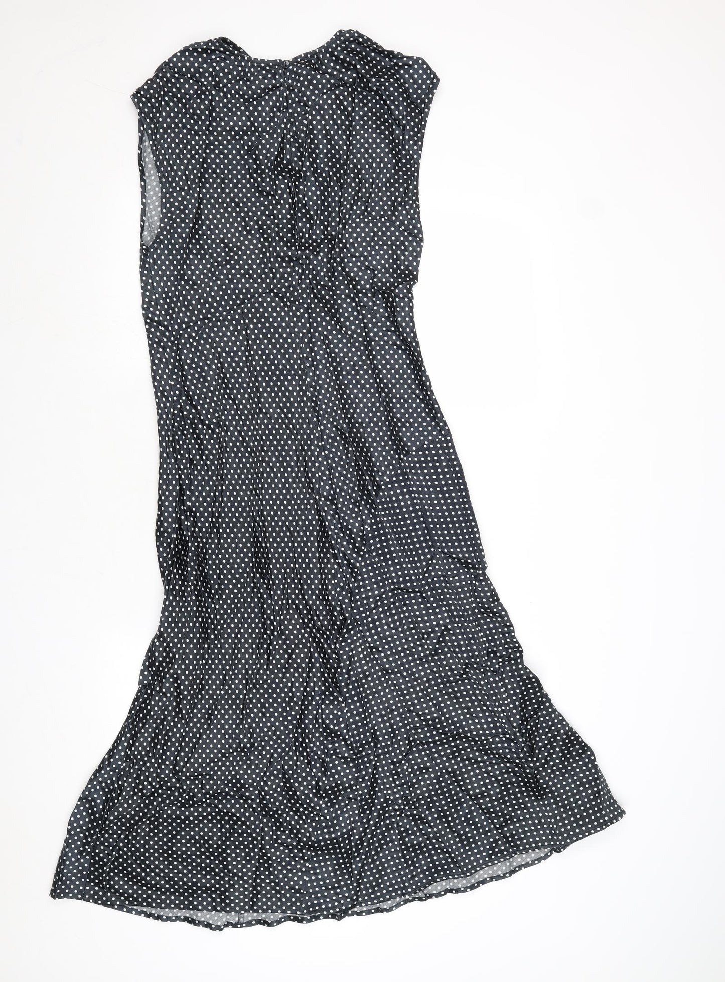 Marks and Spencer Womens Black Polka Dot Viscose Trapeze & Swing Size 10 Round Neck Button