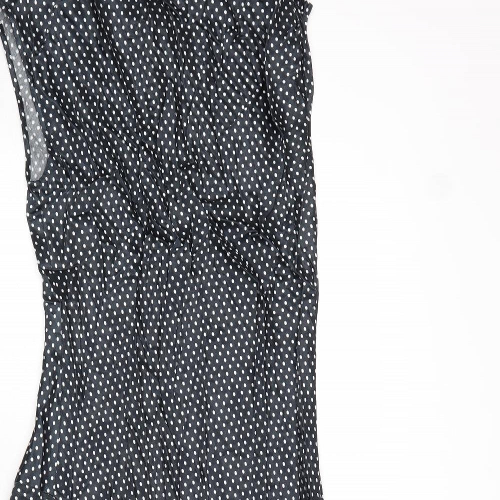 Marks and Spencer Womens Black Polka Dot Viscose Trapeze & Swing Size 10 Round Neck Button