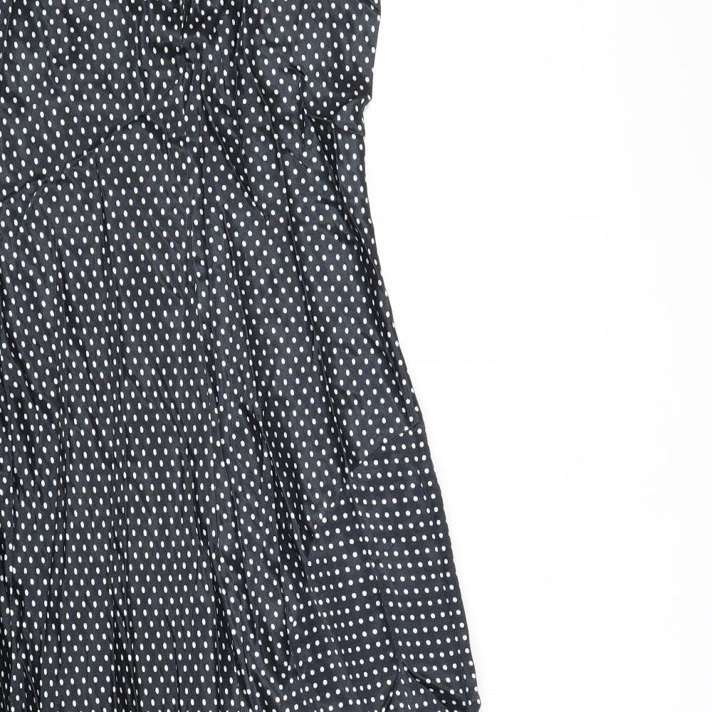 Marks and Spencer Womens Black Polka Dot Viscose Trapeze & Swing Size 10 Round Neck Button