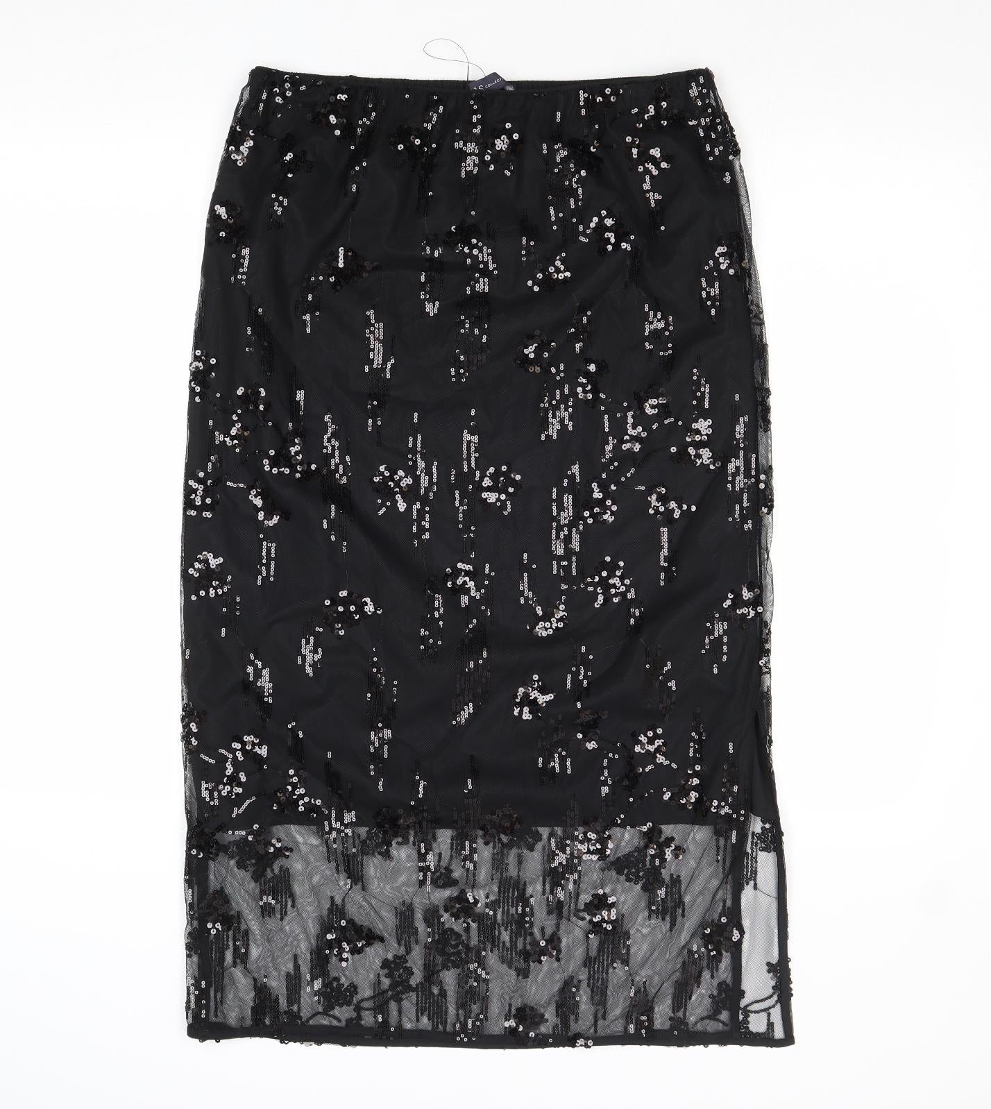 Marks and Spencer Womens Black Geometric Polyester A-Line Skirt Size 12