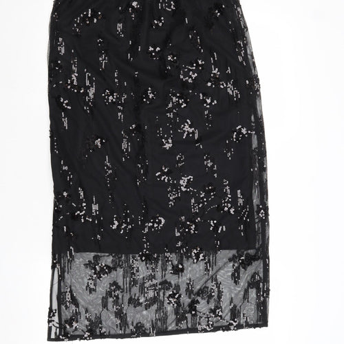 Marks and Spencer Womens Black Geometric Polyester A-Line Skirt Size 12