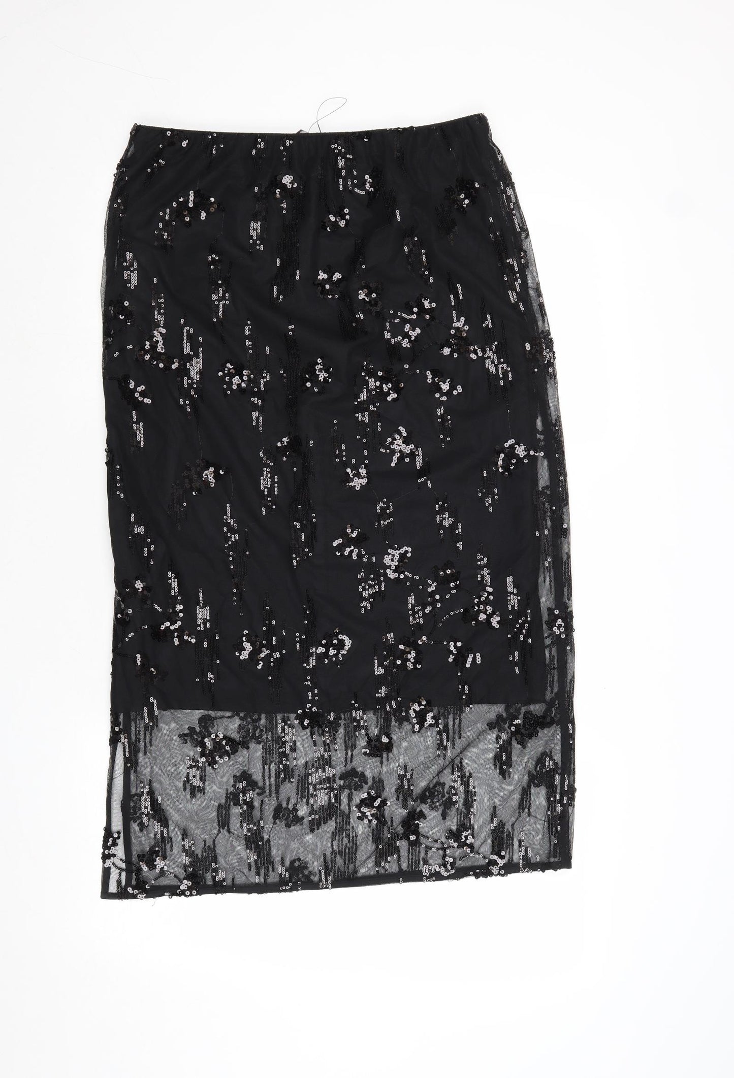 Marks and Spencer Womens Black Geometric Polyester A-Line Skirt Size 12