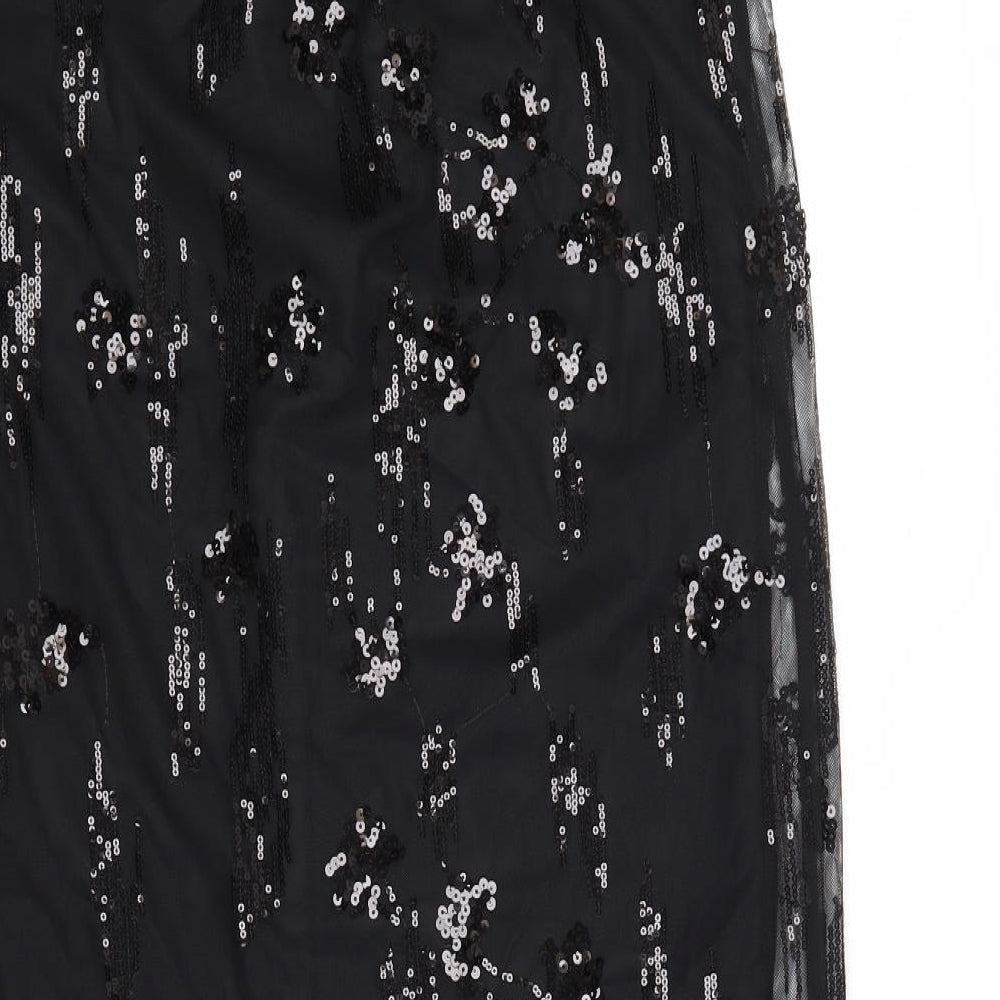 Marks and Spencer Womens Black Geometric Polyester A-Line Skirt Size 12