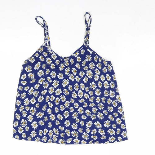River Island Womens Blue Floral Polyester Basic Tank Size 8 V-Neck