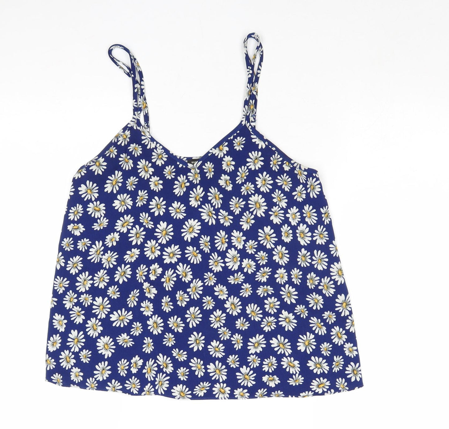 River Island Womens Blue Floral Polyester Basic Tank Size 8 V-Neck