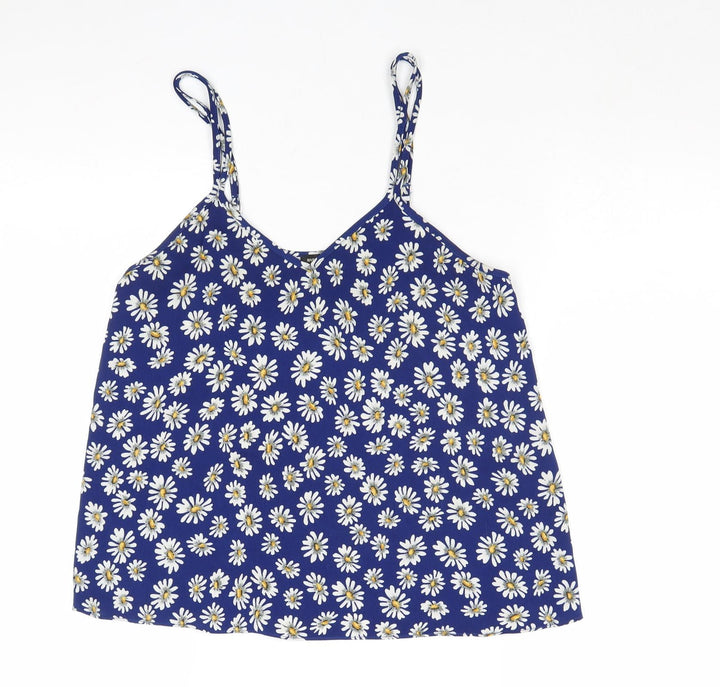 River Island Womens Blue Floral Polyester Basic Tank Size 8 V-Neck