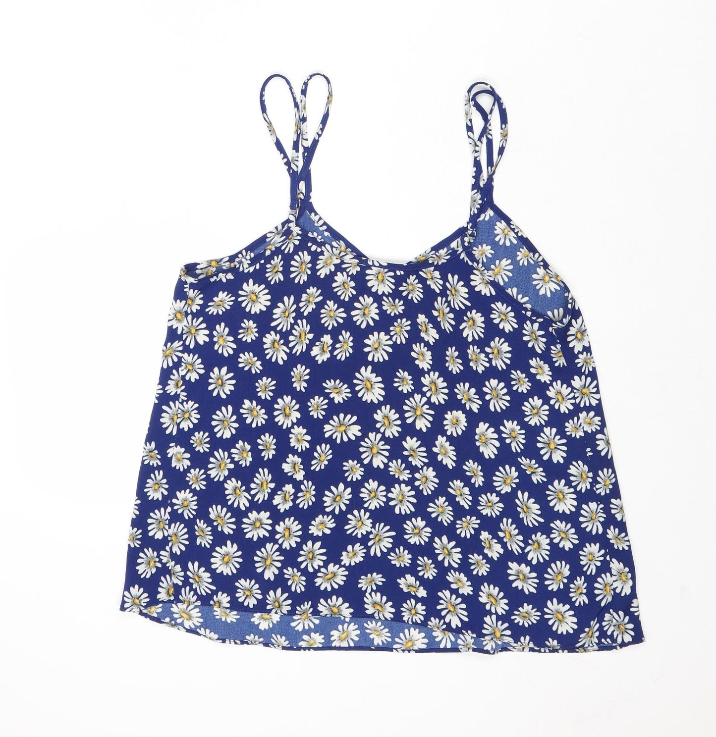 River Island Womens Blue Floral Polyester Basic Tank Size 8 V-Neck