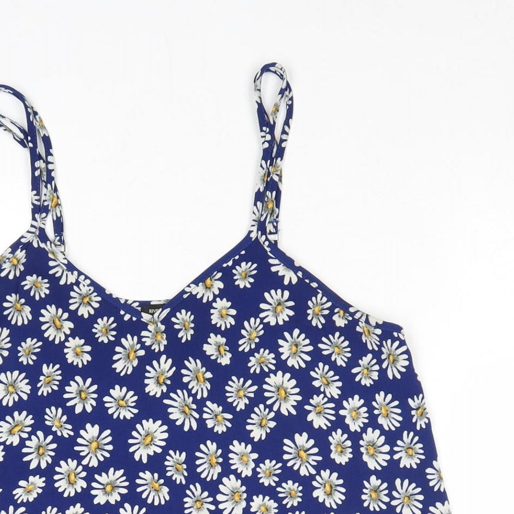 River Island Womens Blue Floral Polyester Basic Tank Size 8 V-Neck
