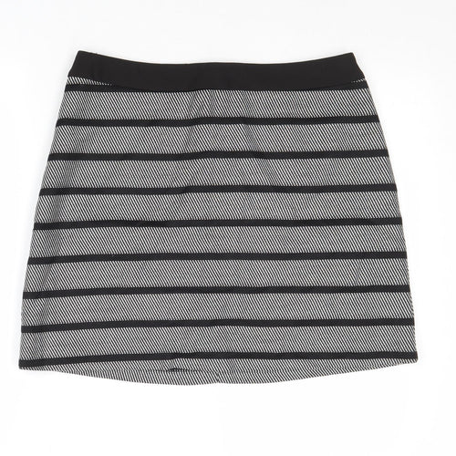 Oasis Womens Black Striped Polyester A-Line Skirt Size 14 Zip