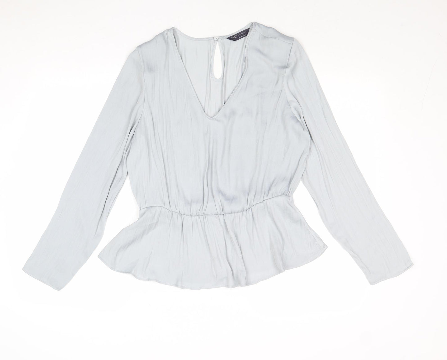 Marks and Spencer Womens Grey Polyester Basic Blouse Size 12 V-Neck