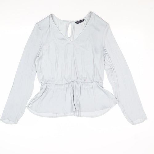 Marks and Spencer Womens Grey Polyester Basic Blouse Size 10 V-Neck