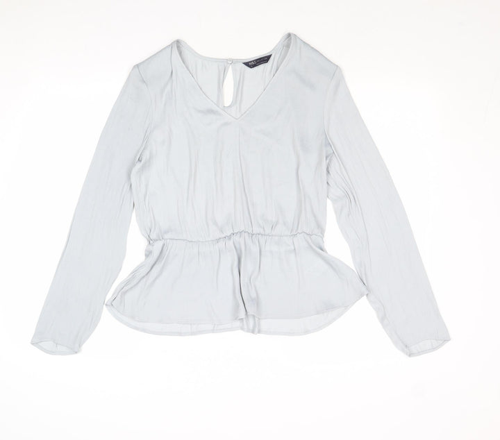 Marks and Spencer Womens Grey Polyester Basic Blouse Size 10 V-Neck