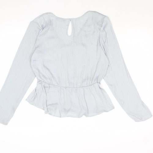 Marks and Spencer Womens Grey Polyester Basic Blouse Size 10 V-Neck