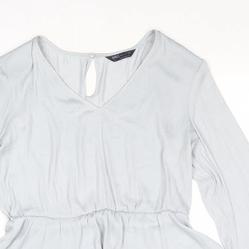 Marks and Spencer Womens Grey Polyester Basic Blouse Size 10 V-Neck