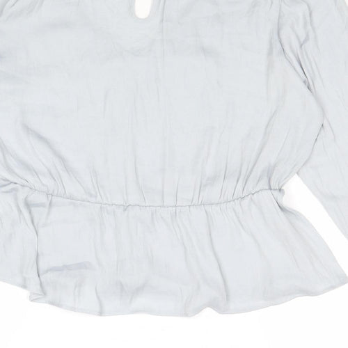 Marks and Spencer Womens Grey Polyester Basic Blouse Size 10 V-Neck