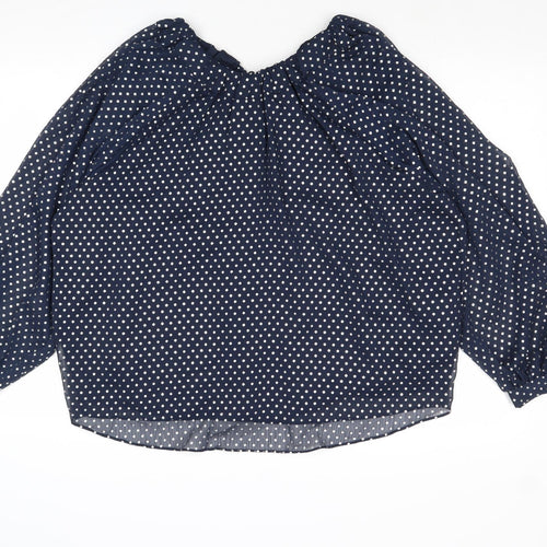 Marks and Spencer Womens Blue Polka Dot Polyester Basic Blouse Size 14 V-Neck