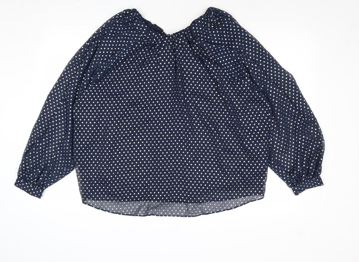 Marks and Spencer Womens Blue Polka Dot Polyester Basic Blouse Size 14 V-Neck