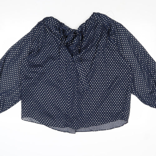 Marks and Spencer Womens Blue Polka Dot Polyester Basic Blouse Size 14 V-Neck