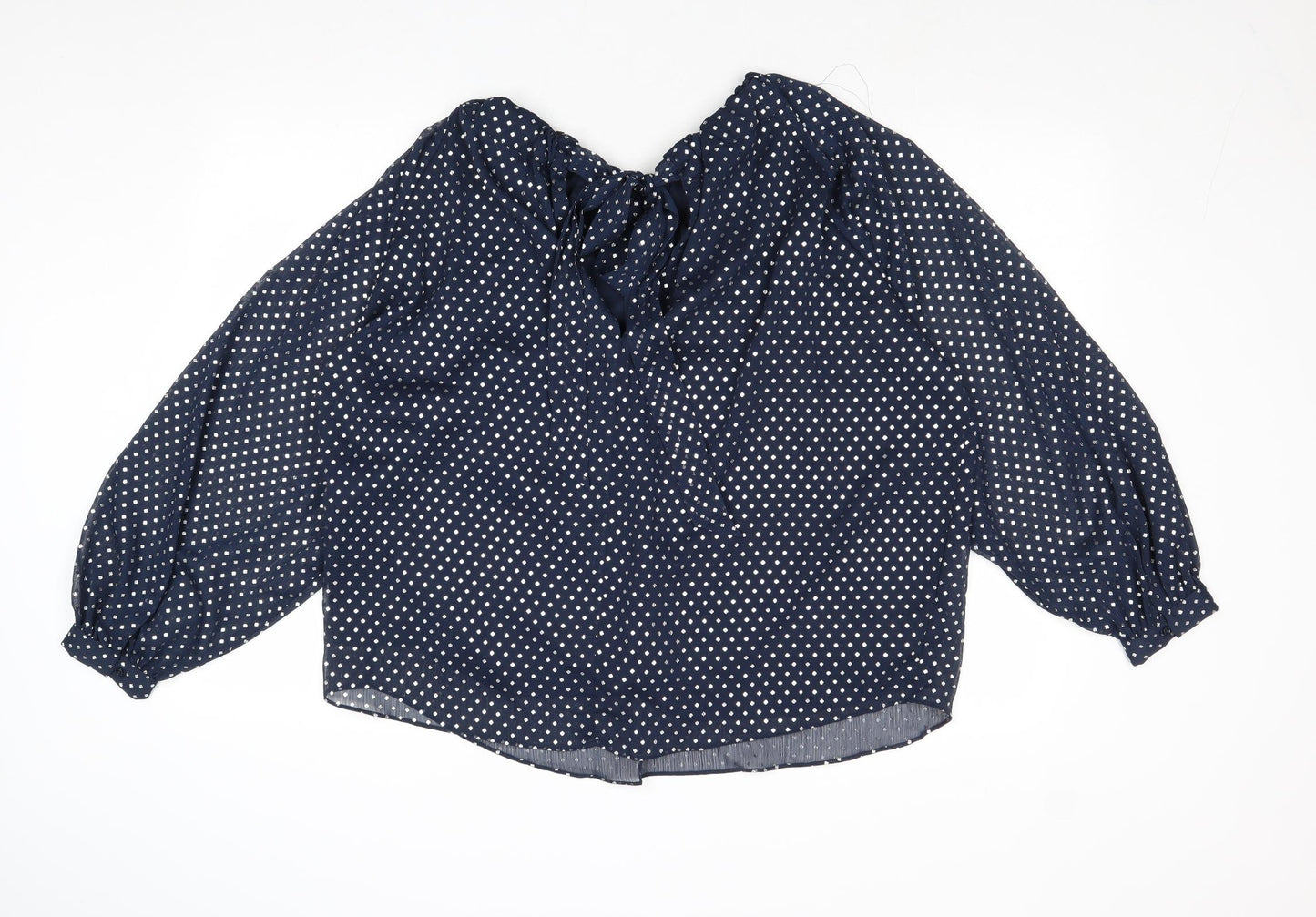 Marks and Spencer Womens Blue Polka Dot Polyester Basic Blouse Size 14 V-Neck