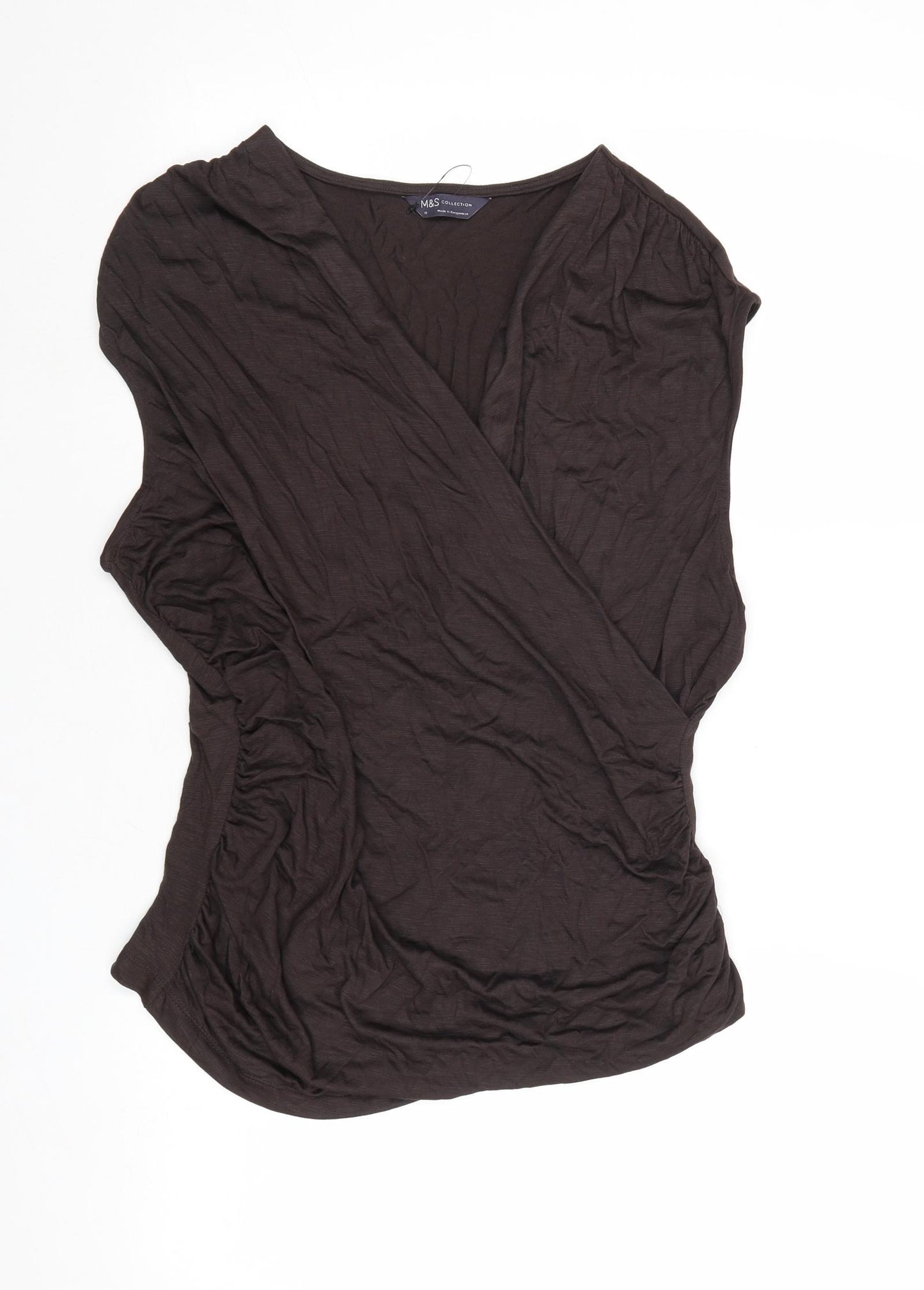 Marks and Spencer Womens Brown Modal Basic T-Shirt Size 18 V-Neck