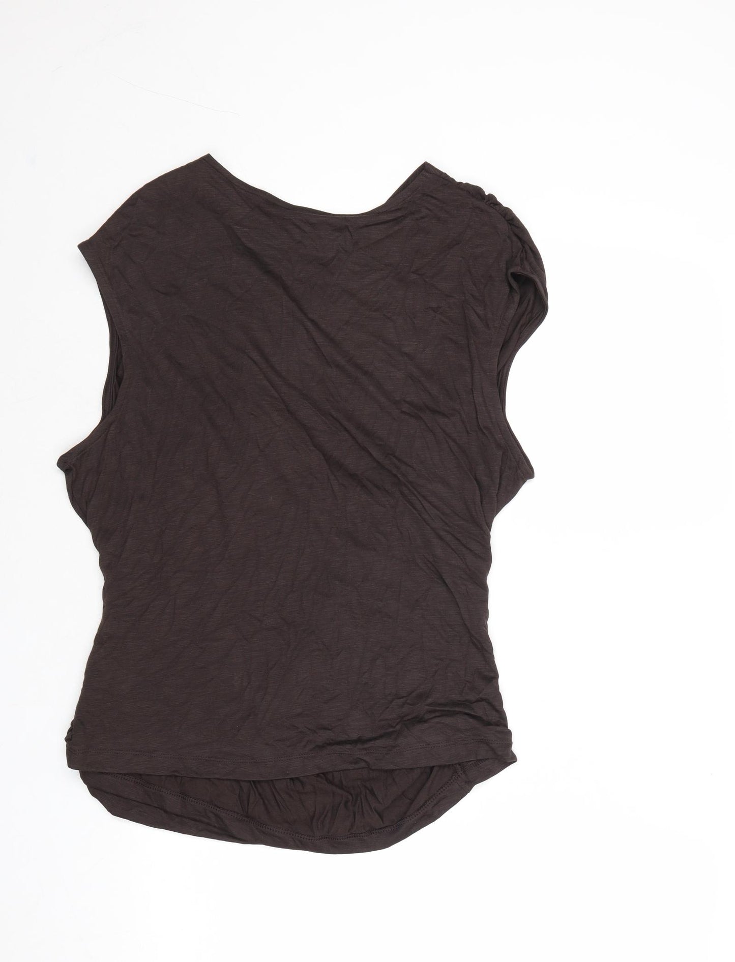 Marks and Spencer Womens Brown Modal Basic T-Shirt Size 18 V-Neck