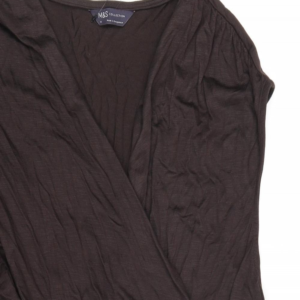 Marks and Spencer Womens Brown Modal Basic T-Shirt Size 18 V-Neck