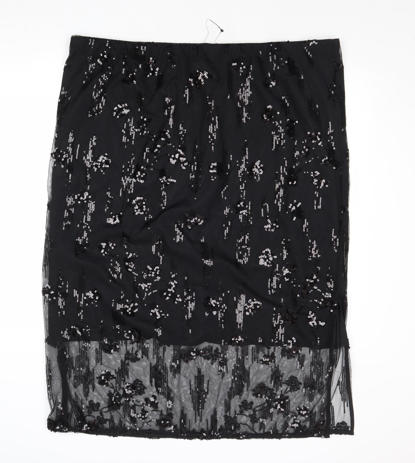 Marks and Spencer Womens Black Geometric Polyester A-Line Skirt Size 24