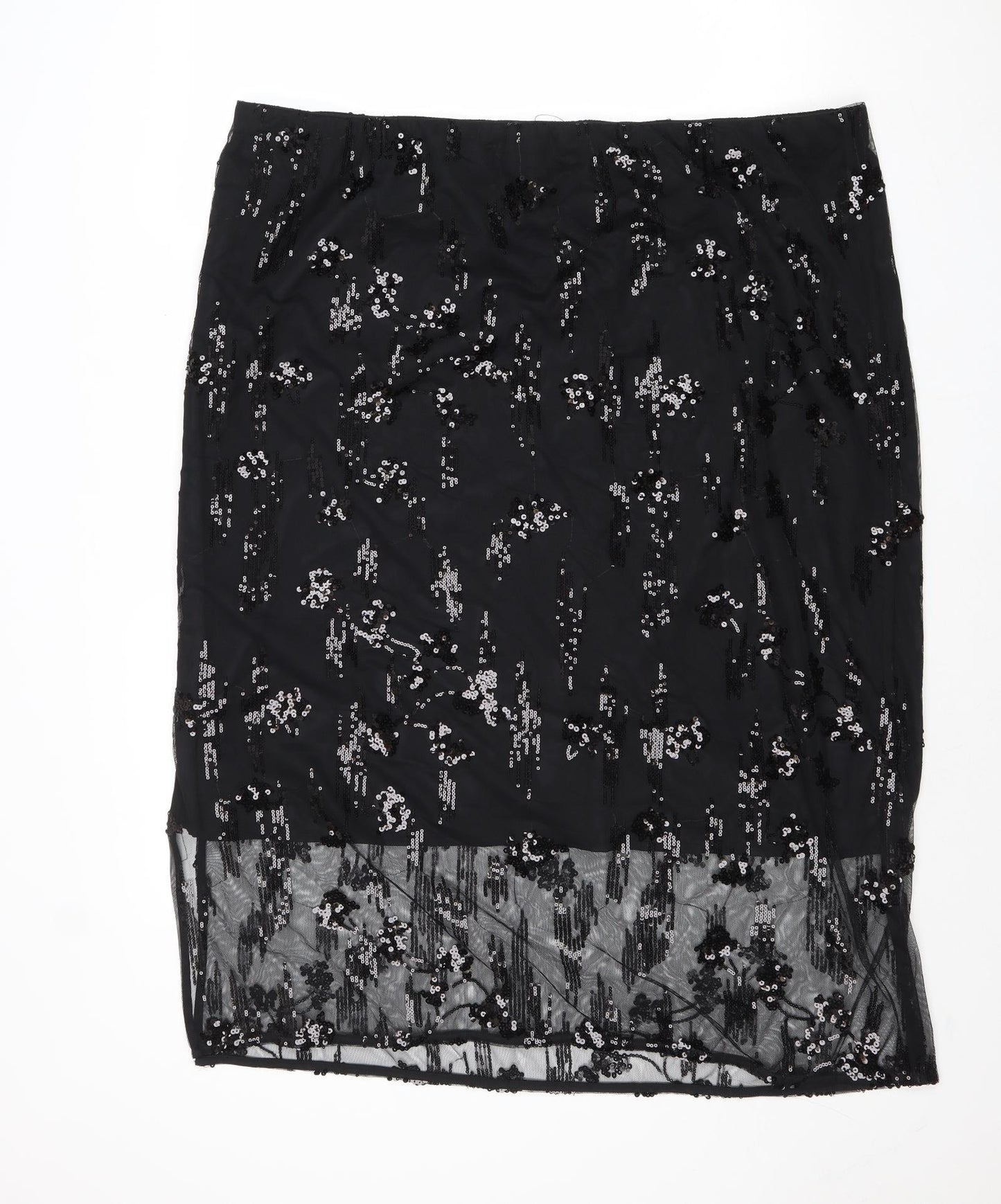 Marks and Spencer Womens Black Geometric Polyester A-Line Skirt Size 24