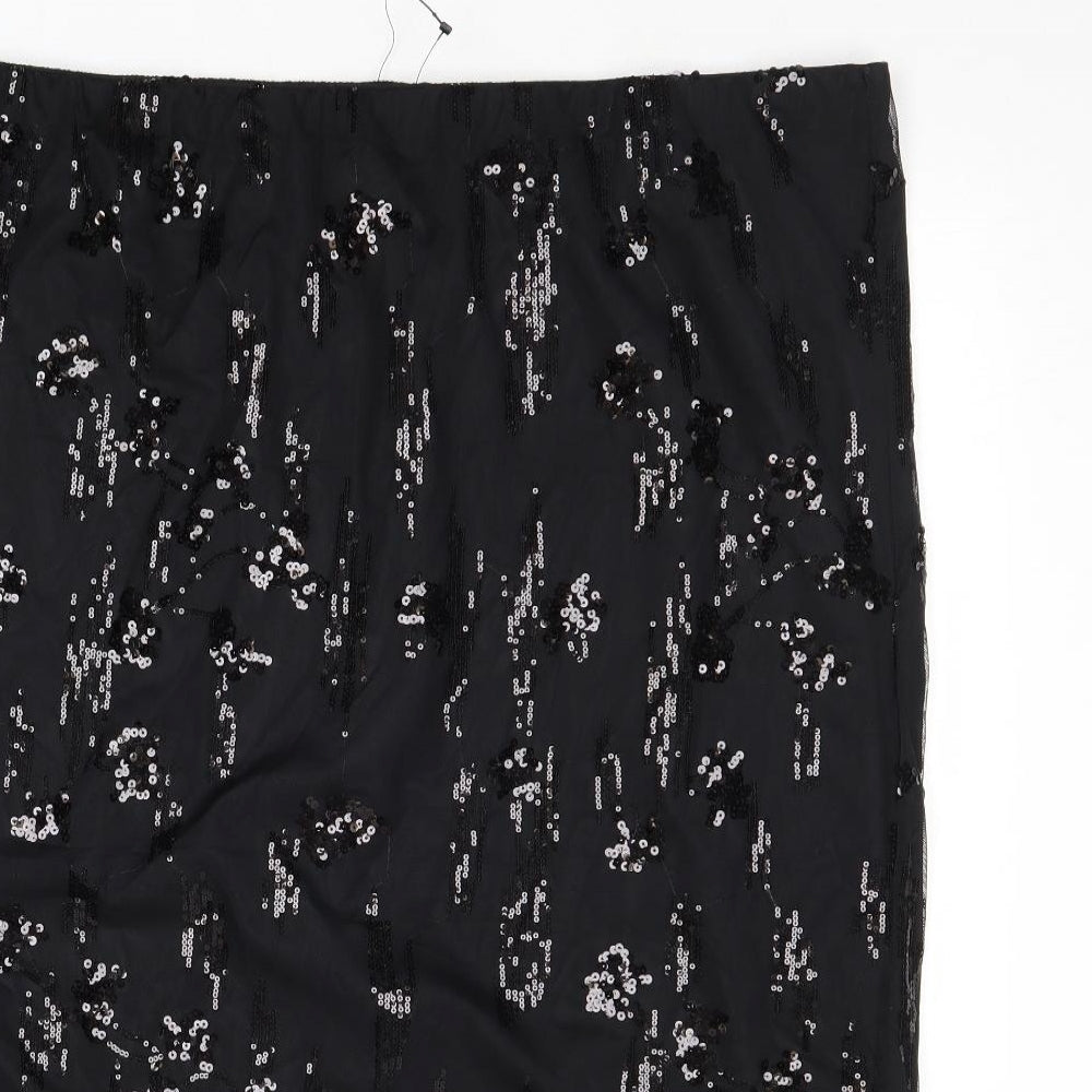 Marks and Spencer Womens Black Geometric Polyester A-Line Skirt Size 24