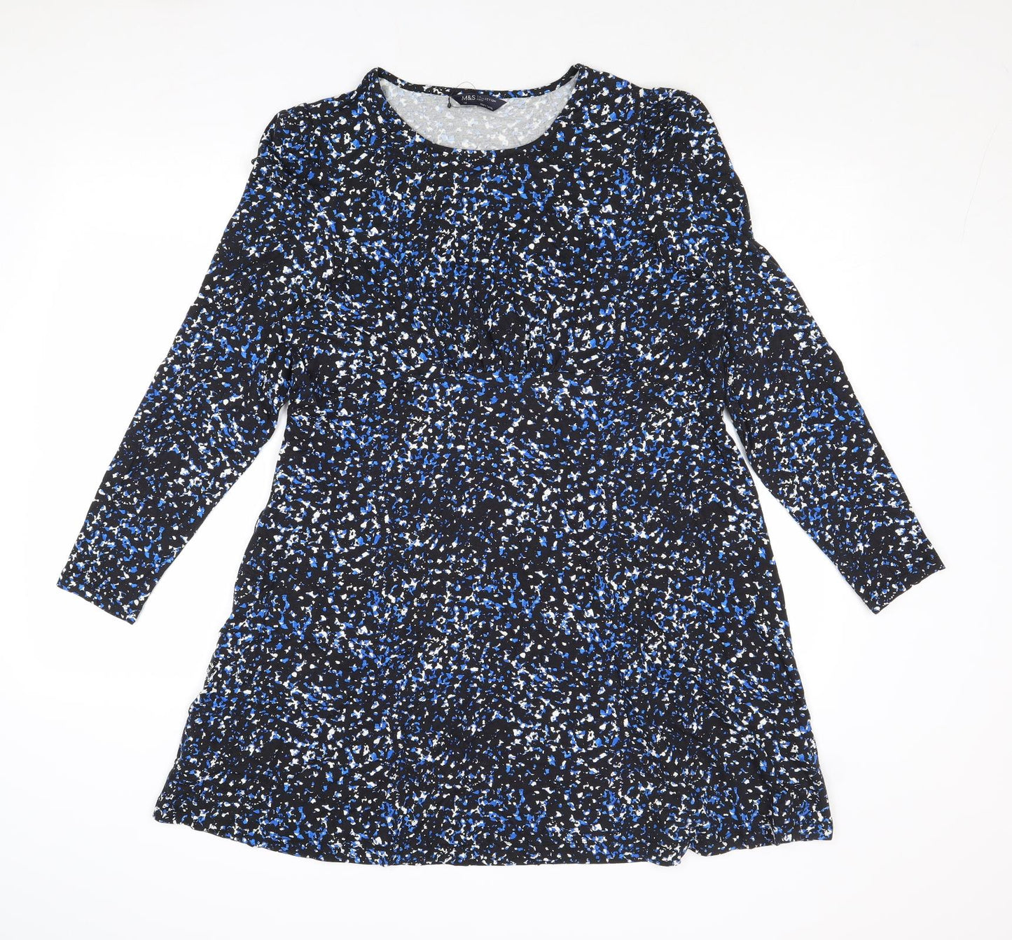 Marks and Spencer Womens Blue Geometric Viscose Skater Dress Size 16 Round Neck Pullover