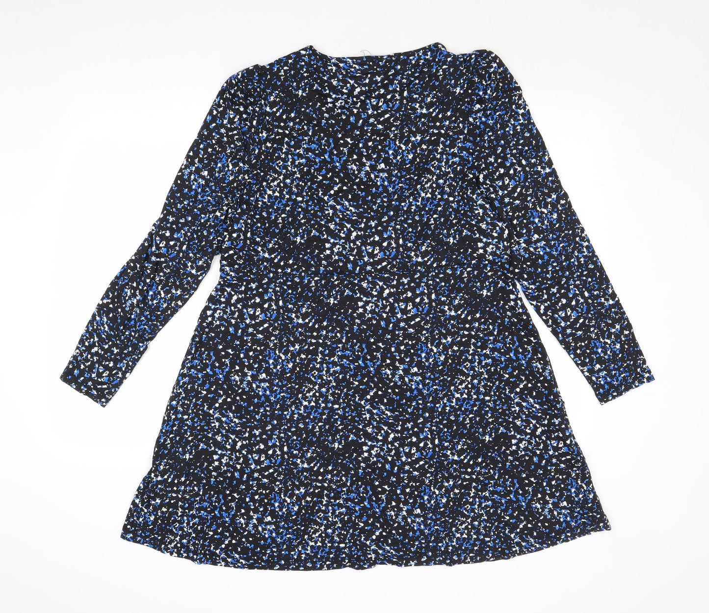 Marks and Spencer Womens Blue Geometric Viscose Skater Dress Size 16 Round Neck Pullover